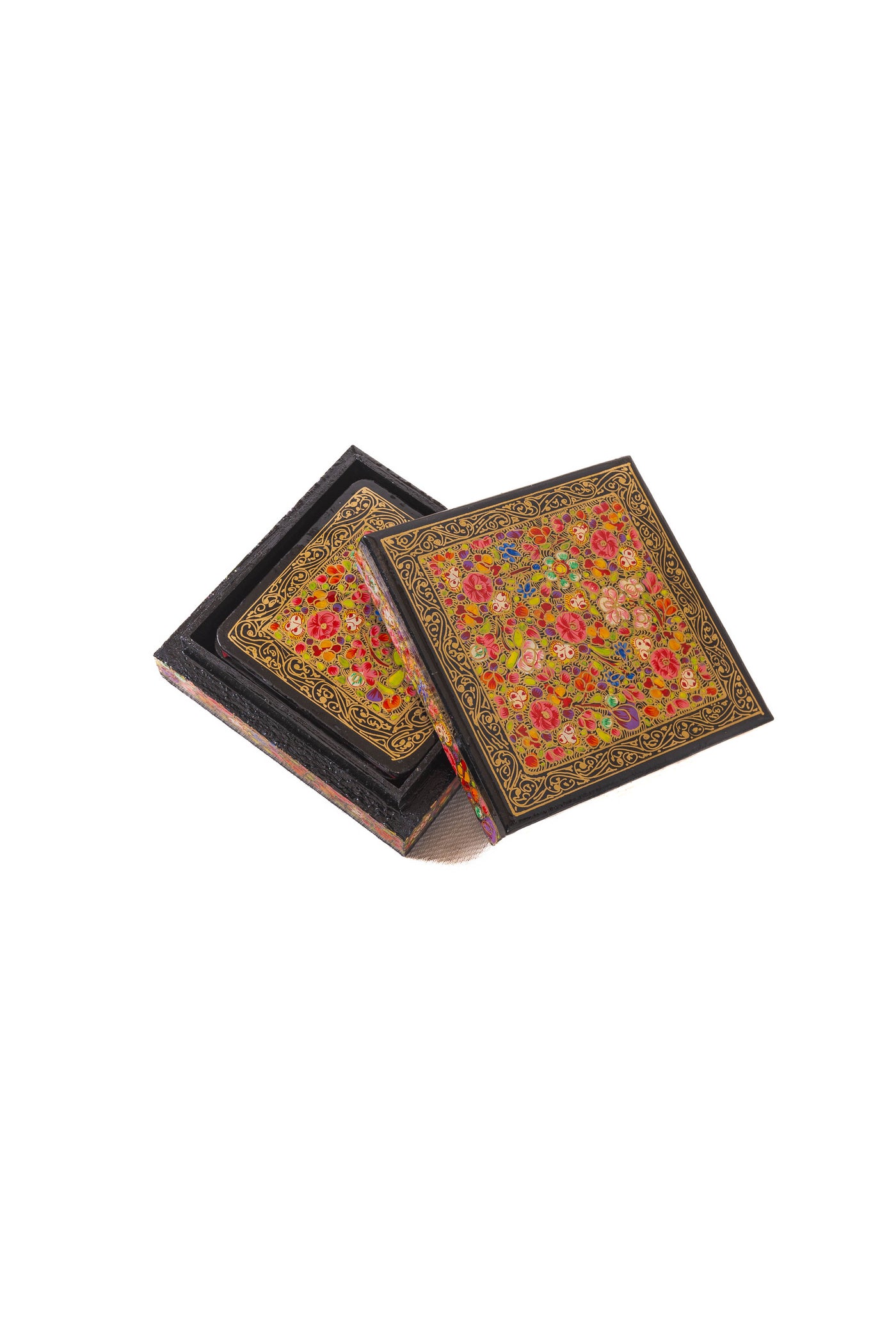 Midnight Garden Hand-Crafted Paper Mache Coaster Set with Box