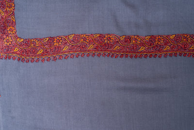 Sozni Hand Embroidered Merino Wool Shawl in Slate Grey