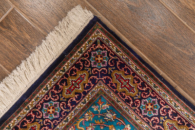 Turquoise Radiant Medallion Carpet - Hand Knotted Pure Silk Kashmiri Carpet (4ft * 6ft)