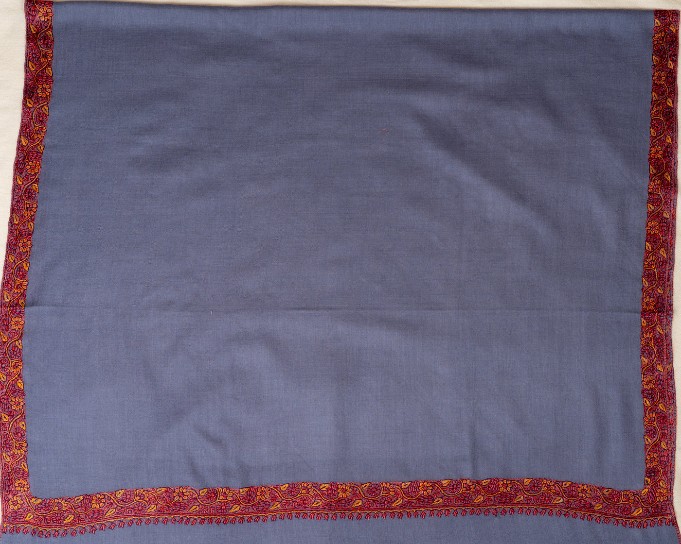 Sozni Hand Embroidered Merino Wool Shawl in Slate Grey