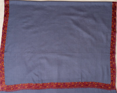 Sozni Hand Embroidered Merino Wool Shawl in Slate Grey