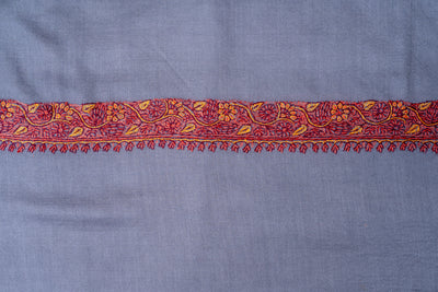 Sozni Hand Embroidered Merino Wool Shawl in Slate Grey