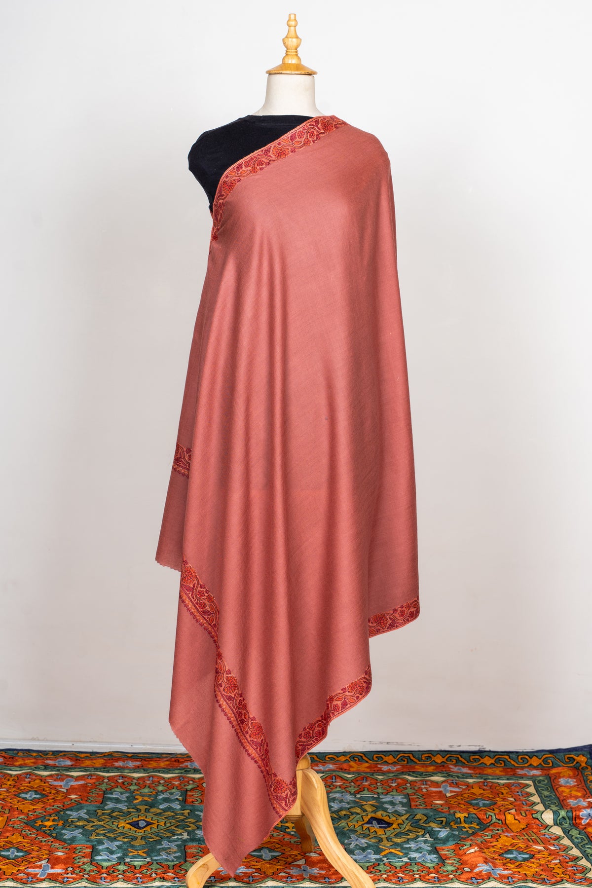 Olive Grove Sozni Hand Embroidered Merino Wool Shawl