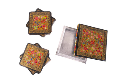 Midnight Garden Hand-Crafted Paper Mache Coaster Set with Box