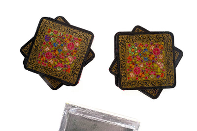 Midnight Garden Hand-Crafted Paper Mache Coaster Set with Box