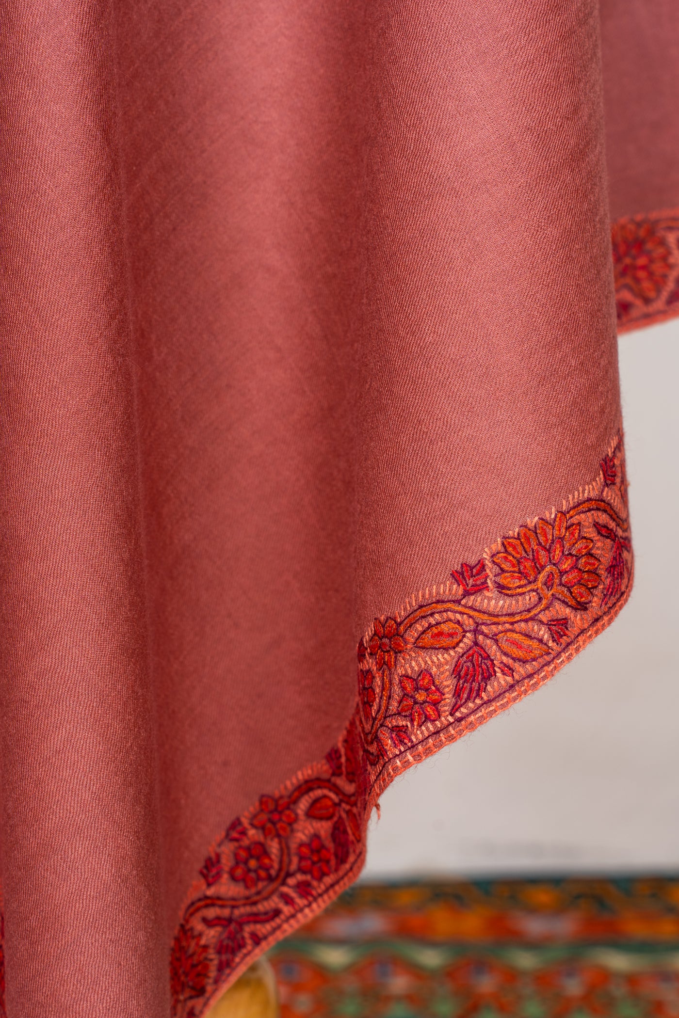 Rosewood Sozni Hand Embroidered Merino Wool Shawl