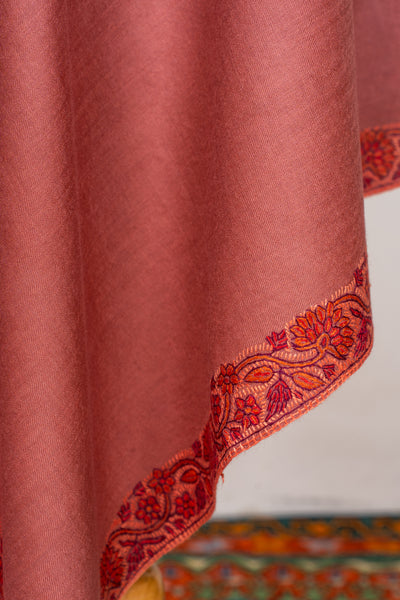 Rosewood Sozni Hand Embroidered Merino Wool Shawl