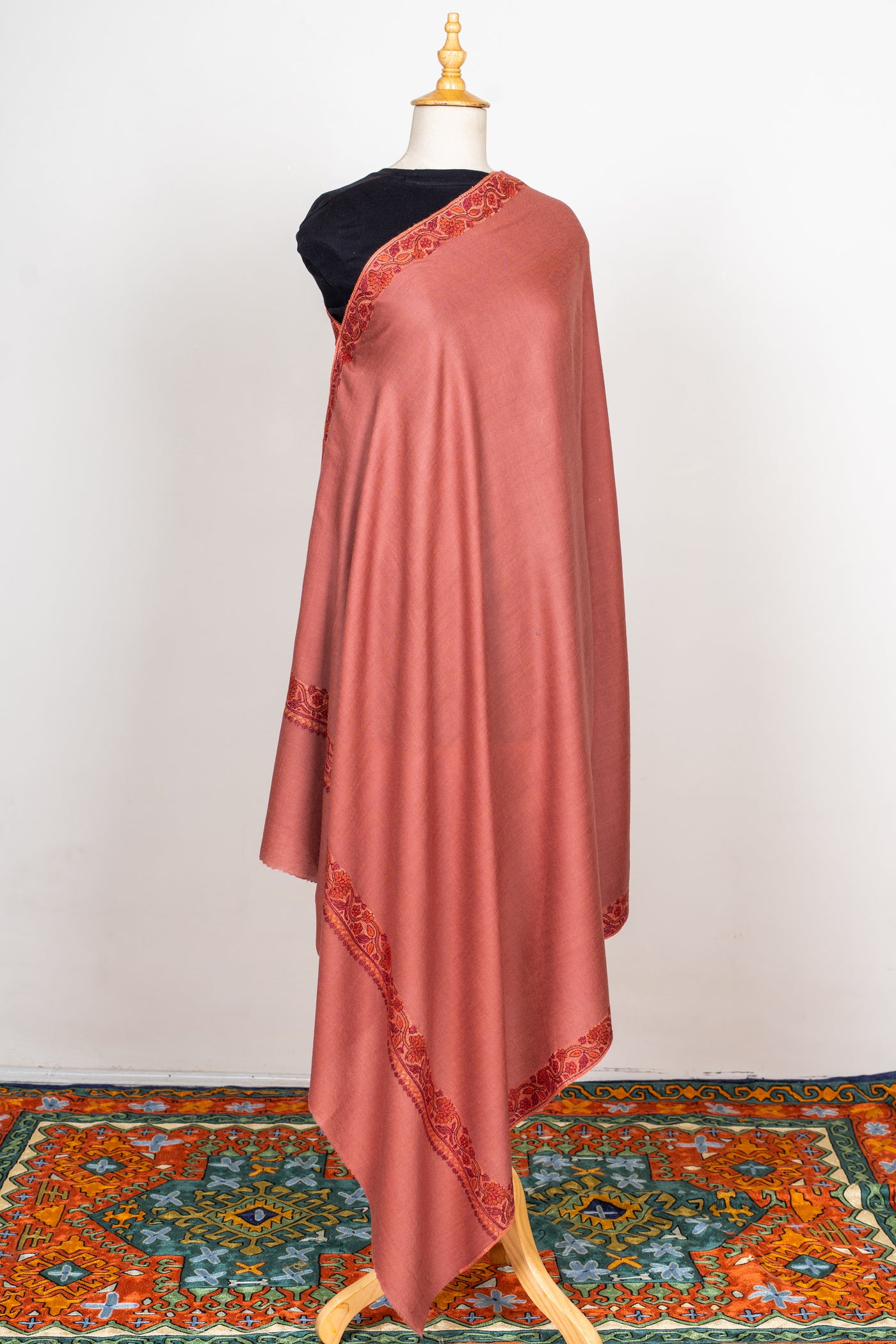 Rosewood Sozni Hand Embroidered Merino Wool Shawl
