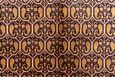 Golden Harmony Geometric Trellis Carpet - Hand Knotted Pure Silk Kashmiri Carpet (9ft * 6ft)