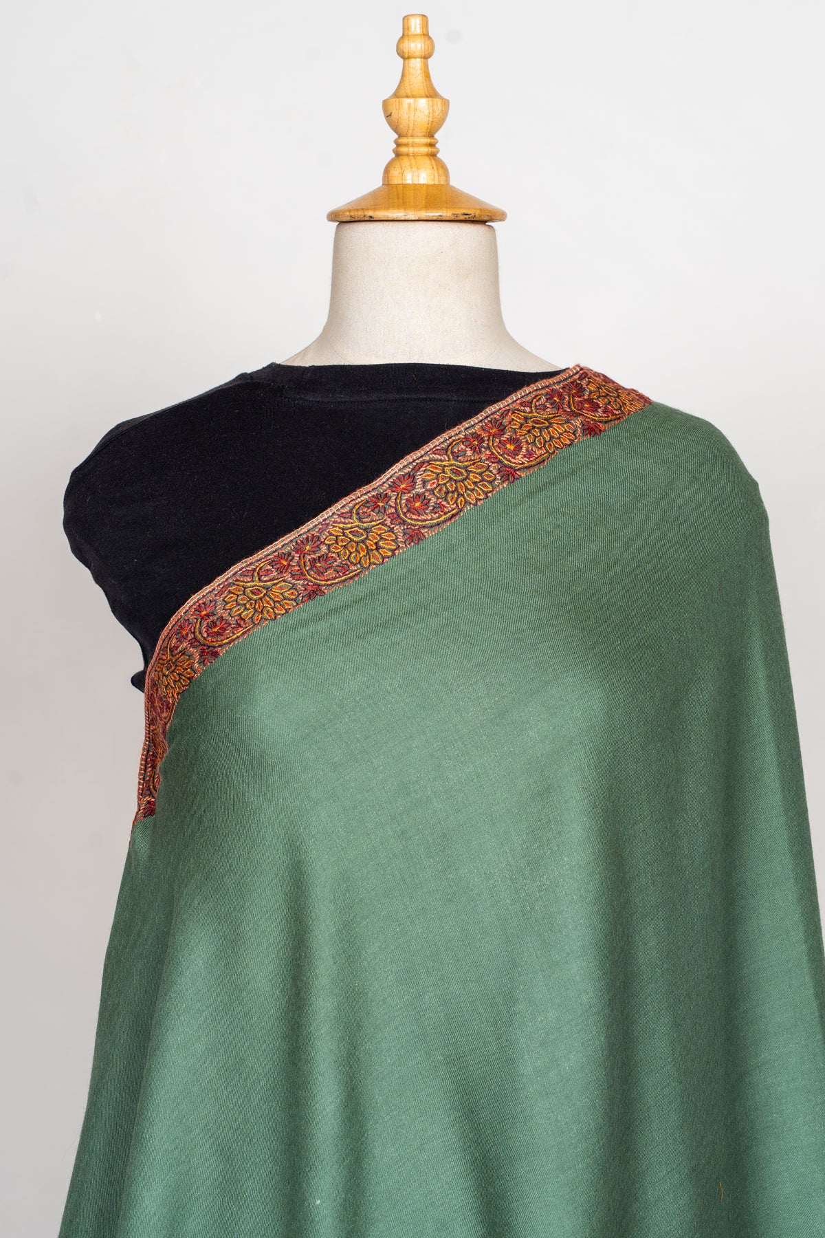 Sozni Hand Embroidered Merino Wool Shawl in Slate Grey