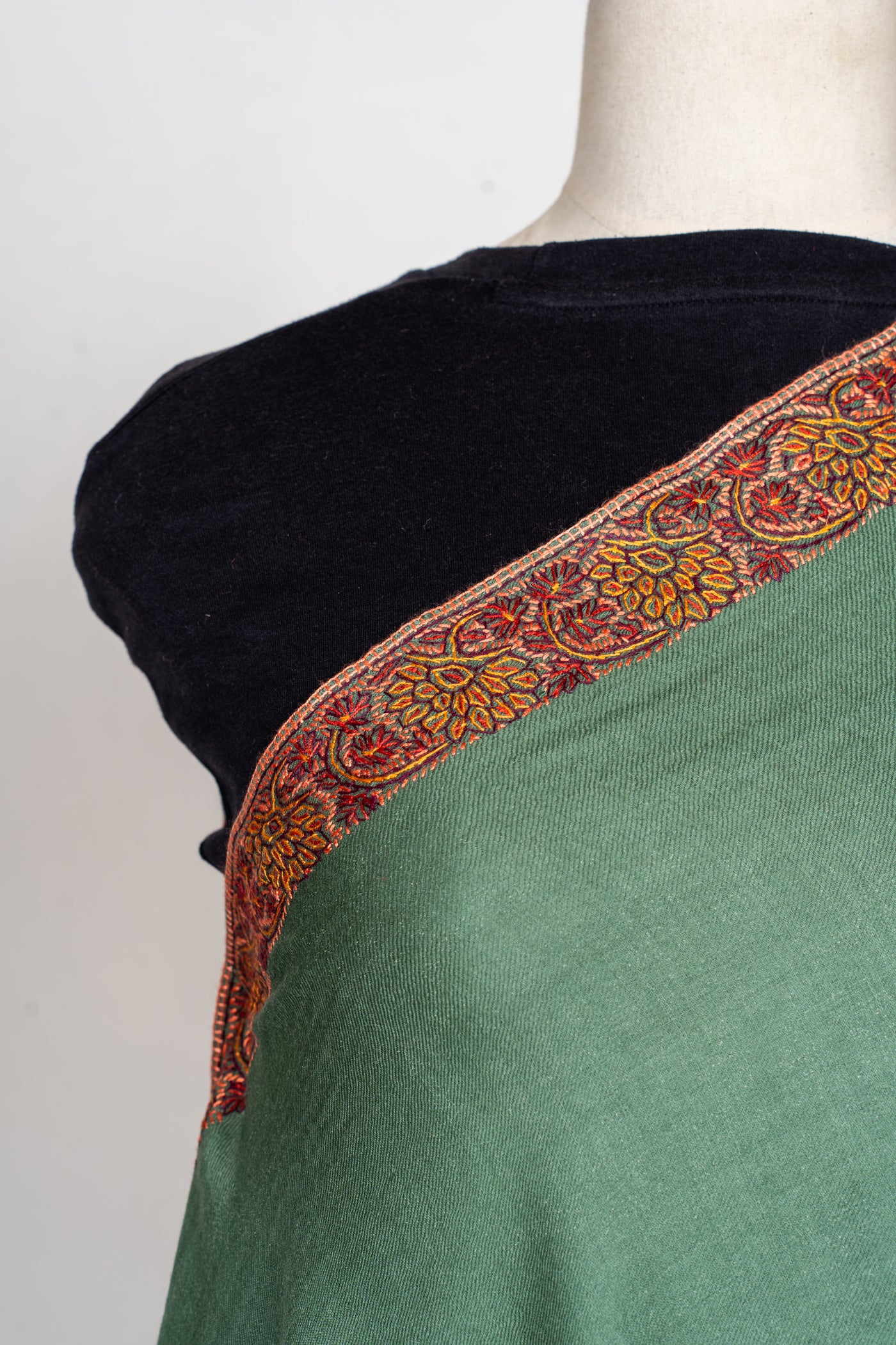 Olive Grove Sozni Hand Embroidered Merino Wool Shawl
