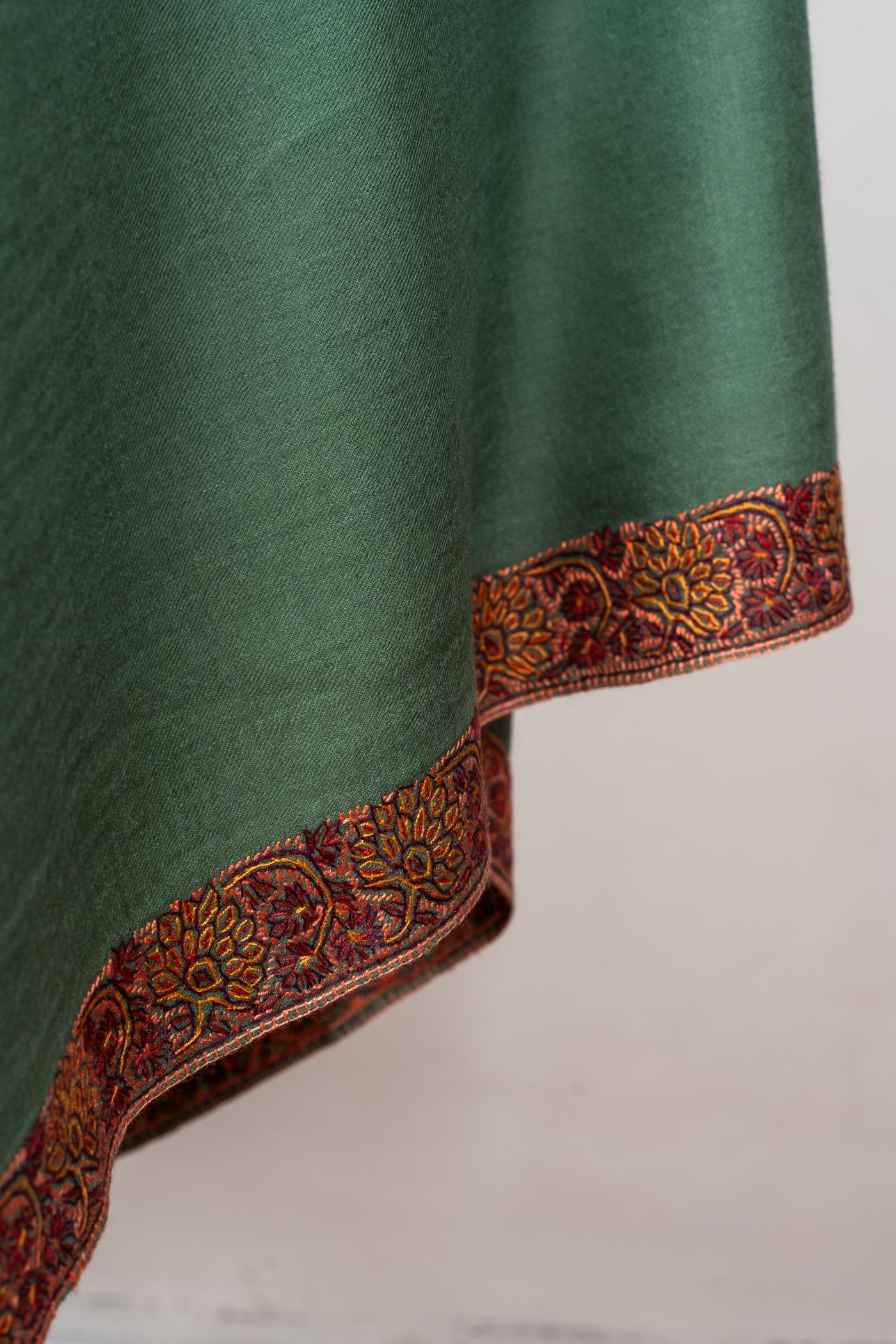 Olive Grove Sozni Hand Embroidered Merino Wool Shawl