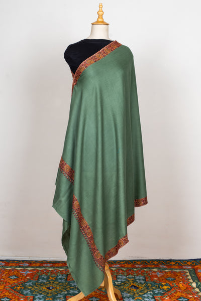 Olive Grove Sozni Hand Embroidered Merino Wool Shawl