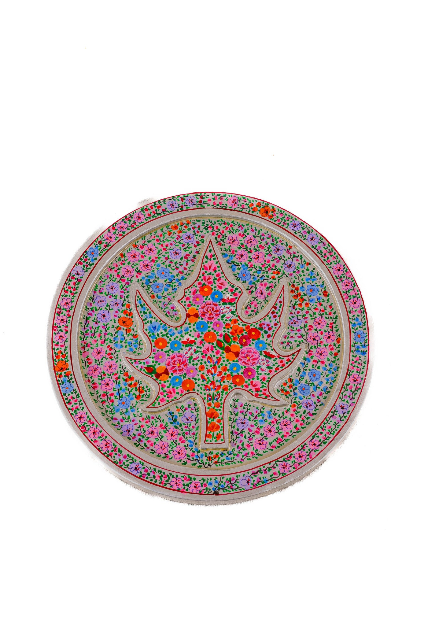 Spring Burst Hand-Crafted Paper Mache Plate with Floral Design