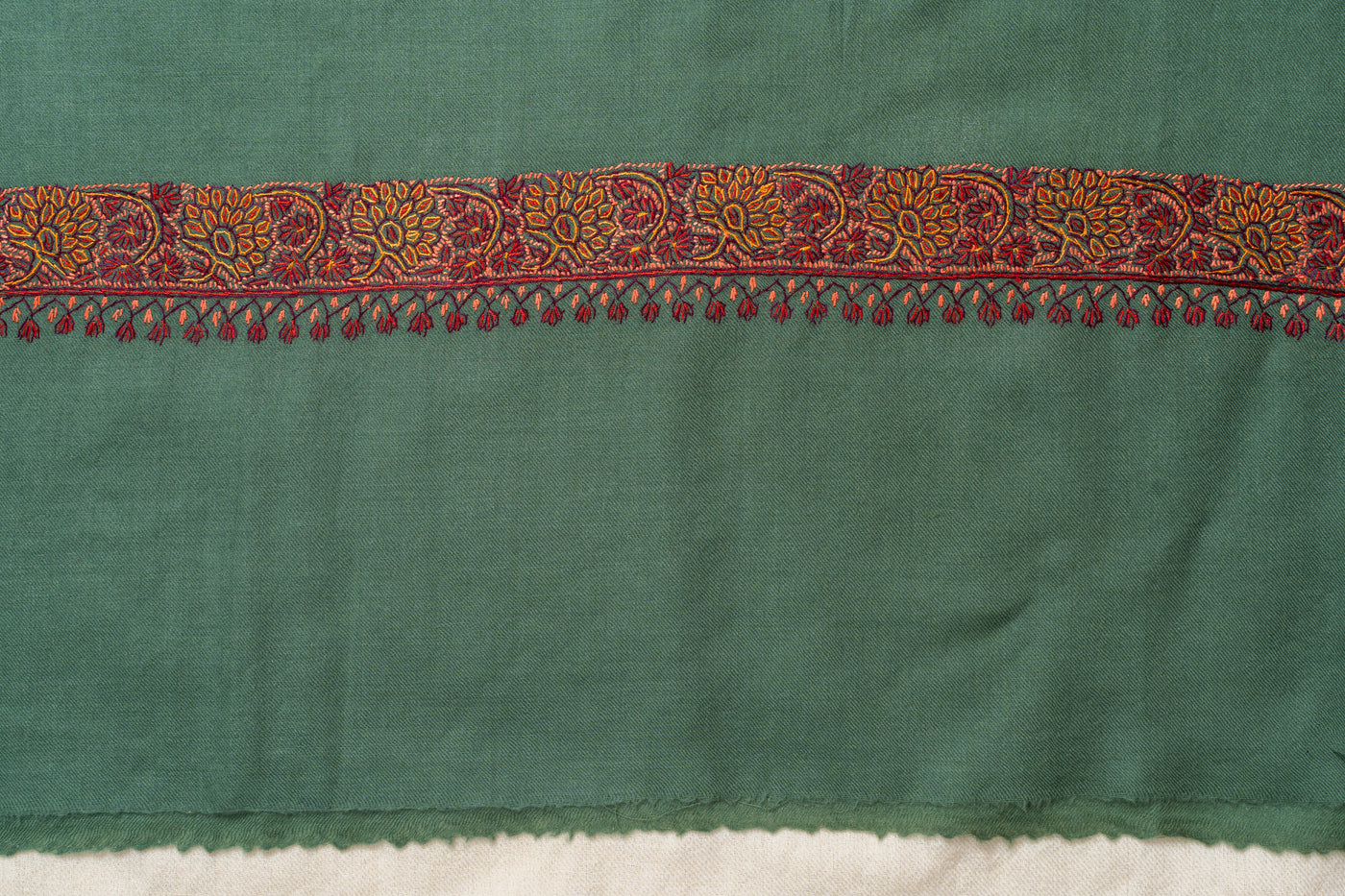 Olive Grove Sozni Hand Embroidered Merino Wool Shawl