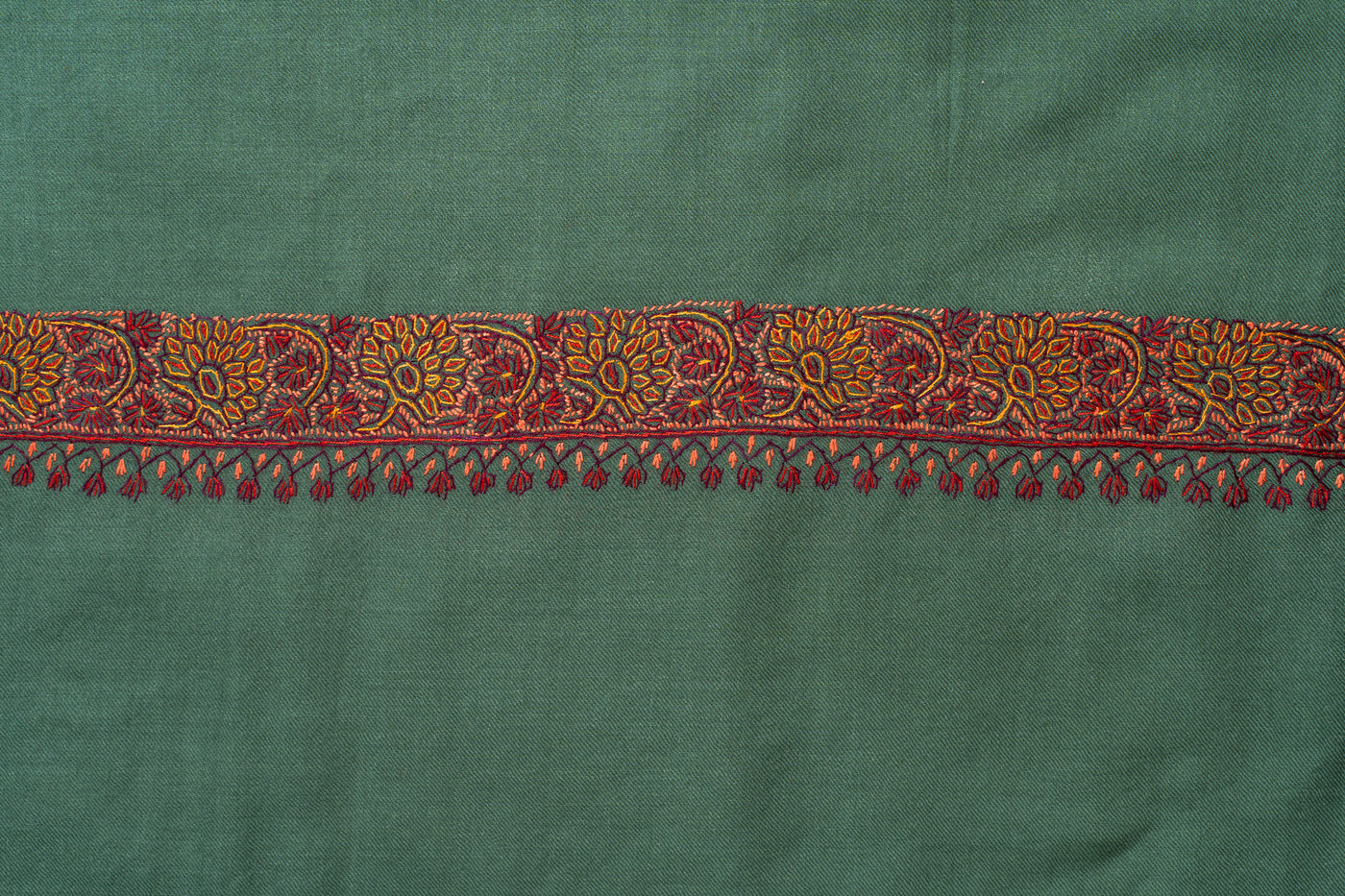 Olive Grove Sozni Hand Embroidered Merino Wool Shawl