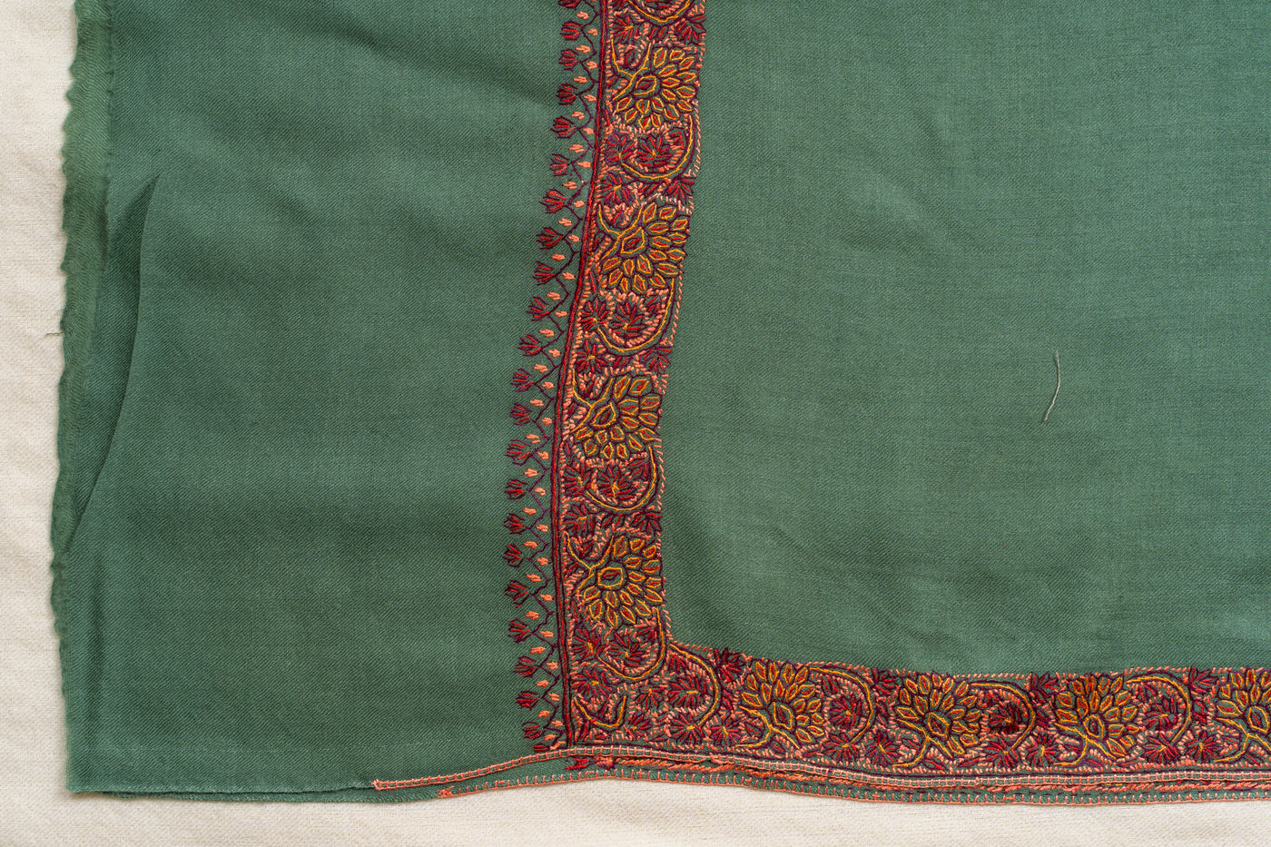 Olive Grove Sozni Hand Embroidered Merino Wool Shawl