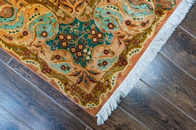 Golden Autumn Splendor Carpet - Hand Knotted Pure Silk Kashmiri Carpet (9ft * 6ft)