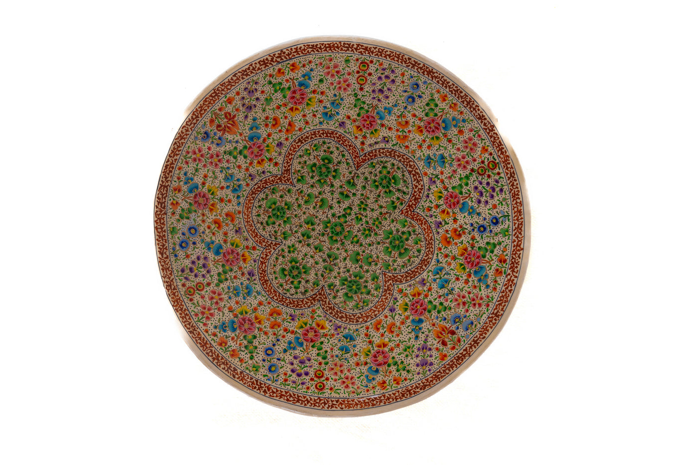 Garden Bloom Hand-Painted Paper Mache Decorative Plate