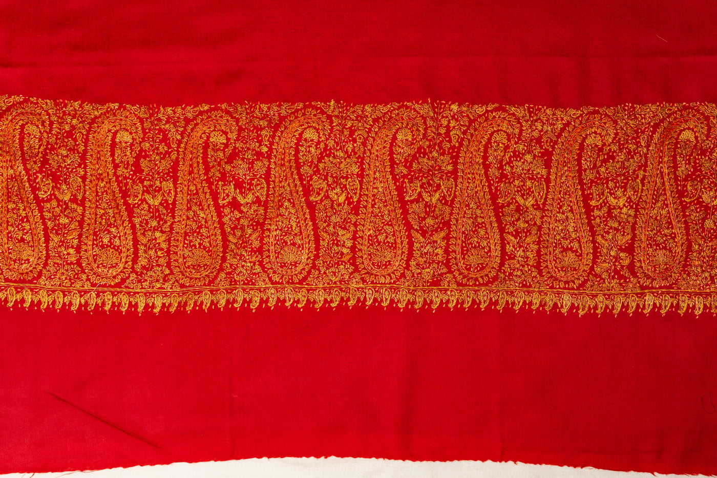 Crimson Flame Sozni Hand Embroidered Merino Wool Shawl