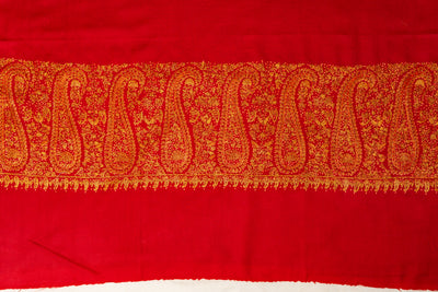 Crimson Flame Sozni Hand Embroidered Merino Wool Shawl