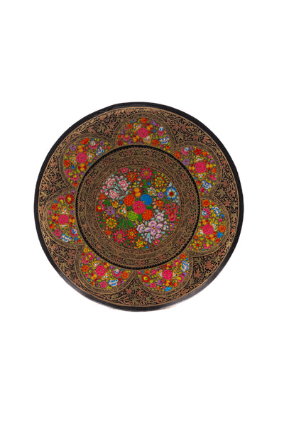 Golden Petals Hand-Painted Paper Mache Plate