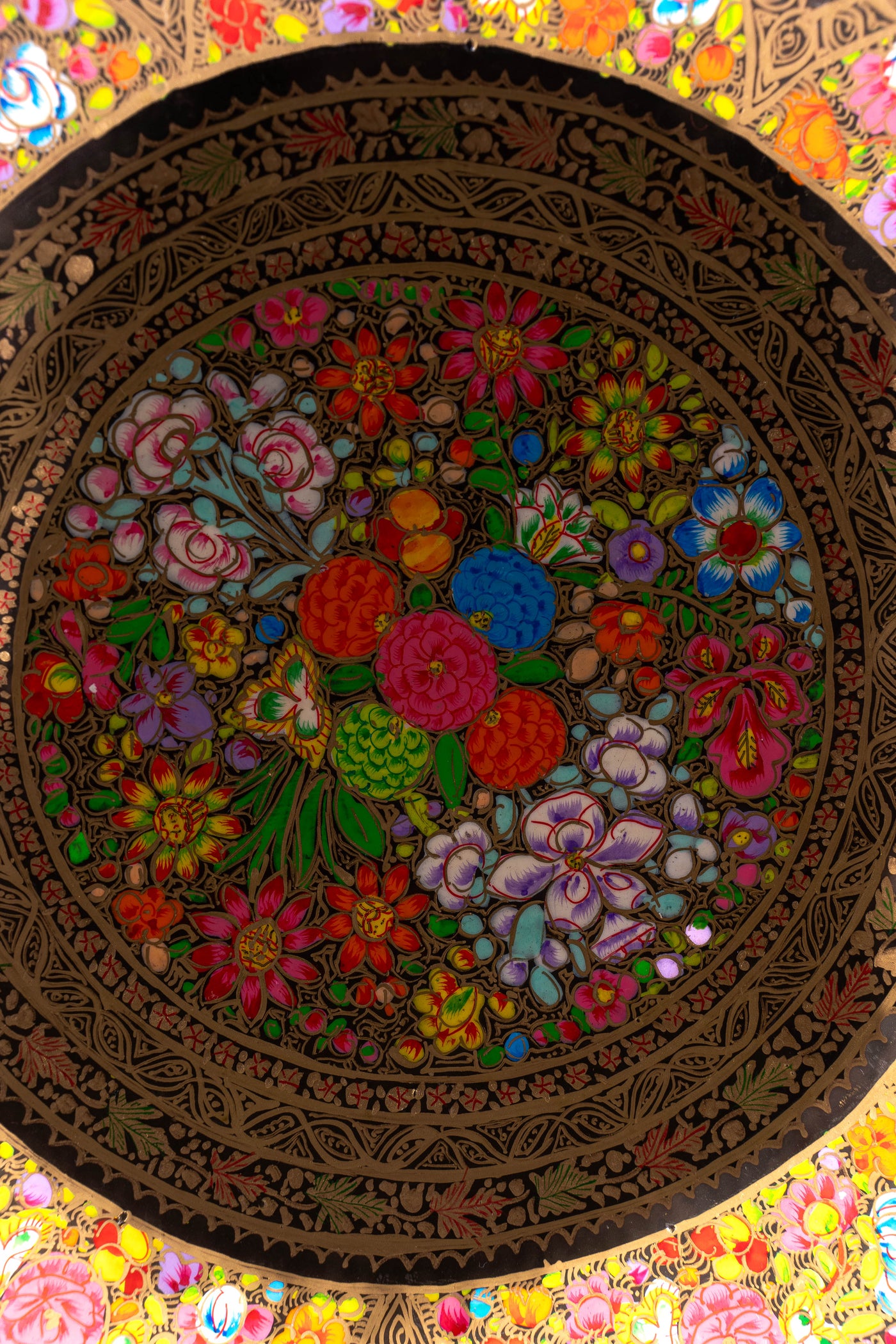 Golden Petals Hand-Painted Paper Mache Plate