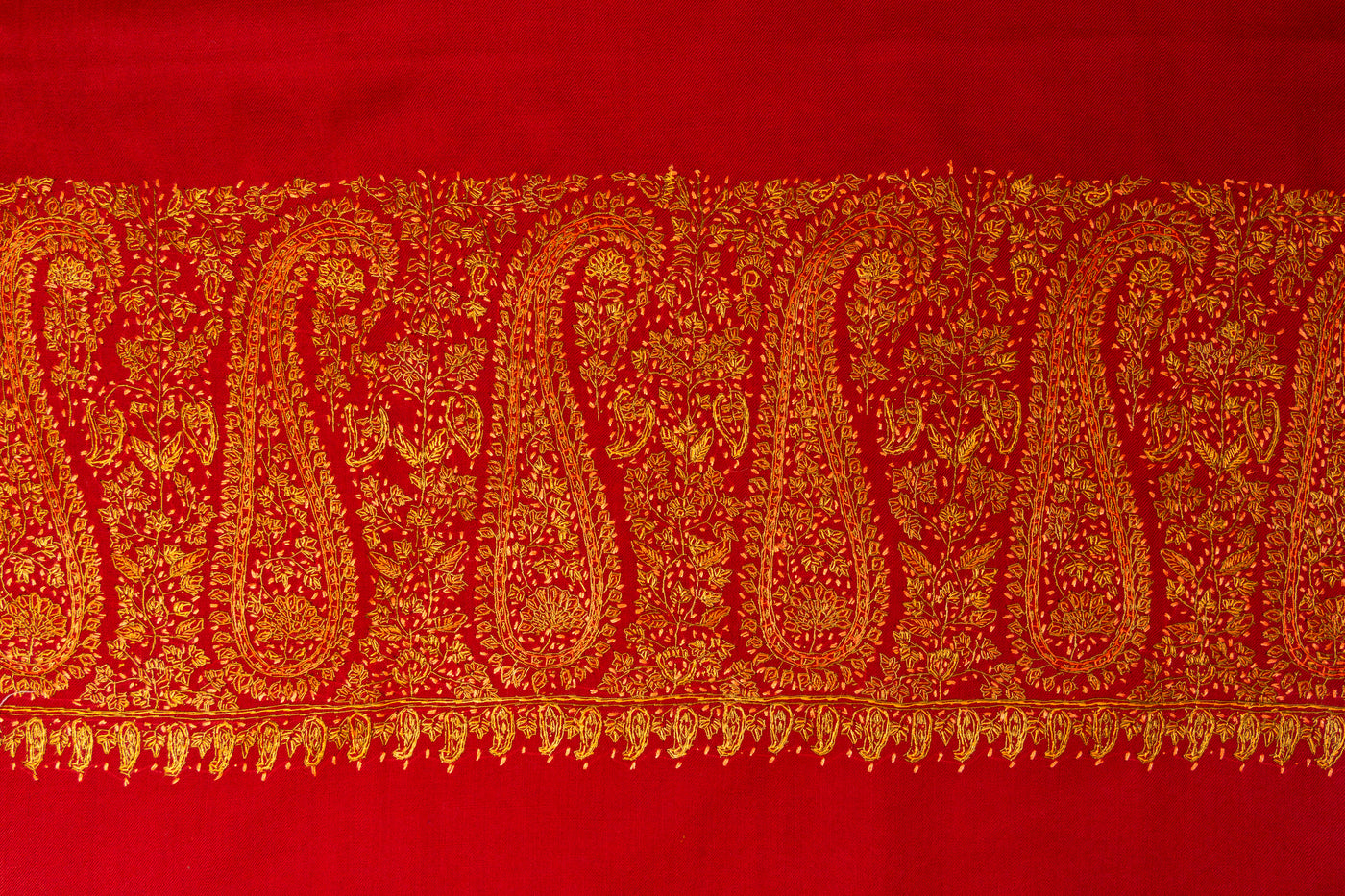Crimson Flame Sozni Hand Embroidered Merino Wool Shawl