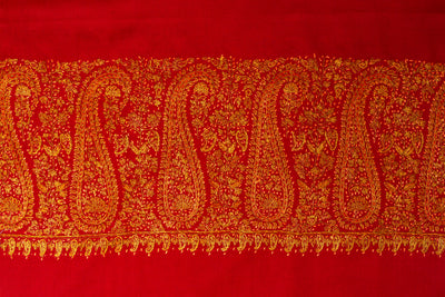 Crimson Flame Sozni Hand Embroidered Merino Wool Shawl