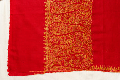 Crimson Flame Sozni Hand Embroidered Merino Wool Shawl