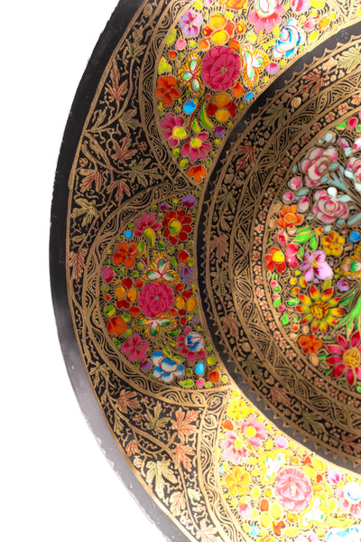 Golden Petals Hand-Painted Paper Mache Plate