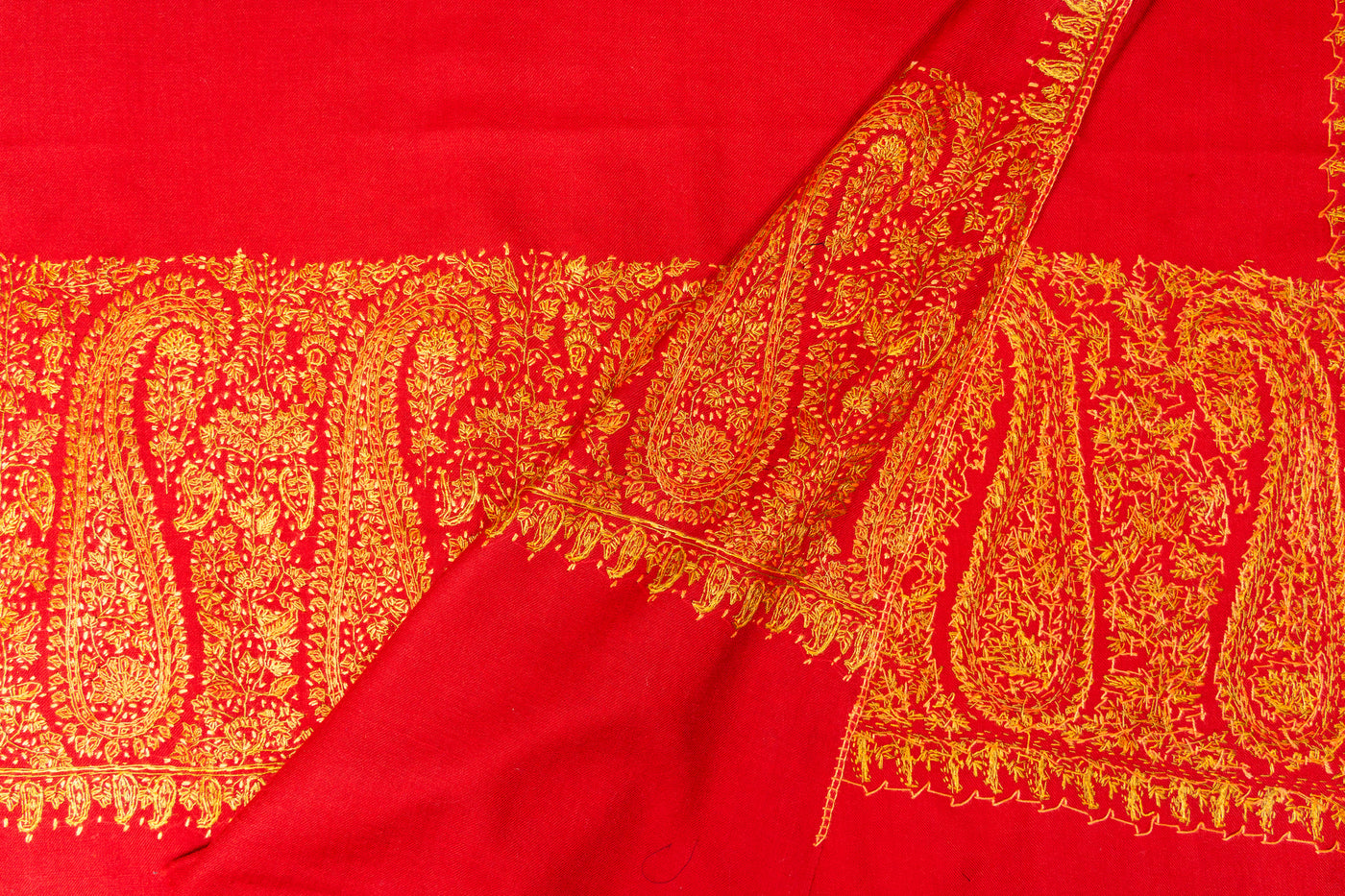 Crimson Flame Sozni Hand Embroidered Merino Wool Shawl