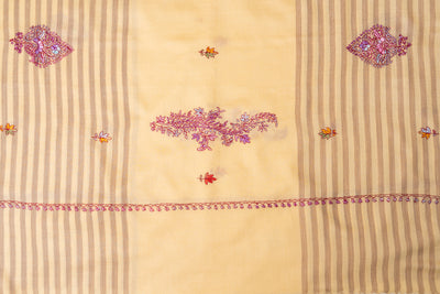 Sozni Hand Embroidered Merino Wool Shawl in Soft Buttercream Stripes