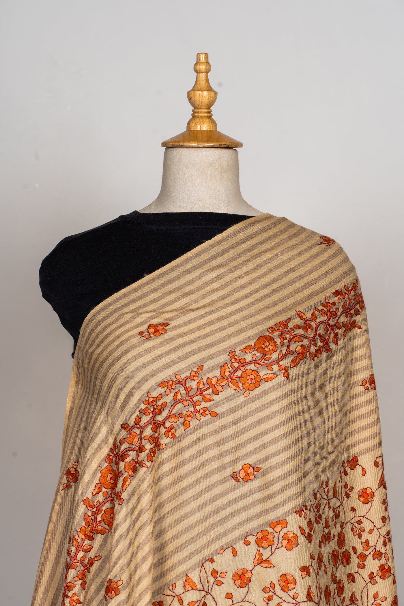 Tangerine Blossom Sozni Hand Embroidered Merino Wool Shawl