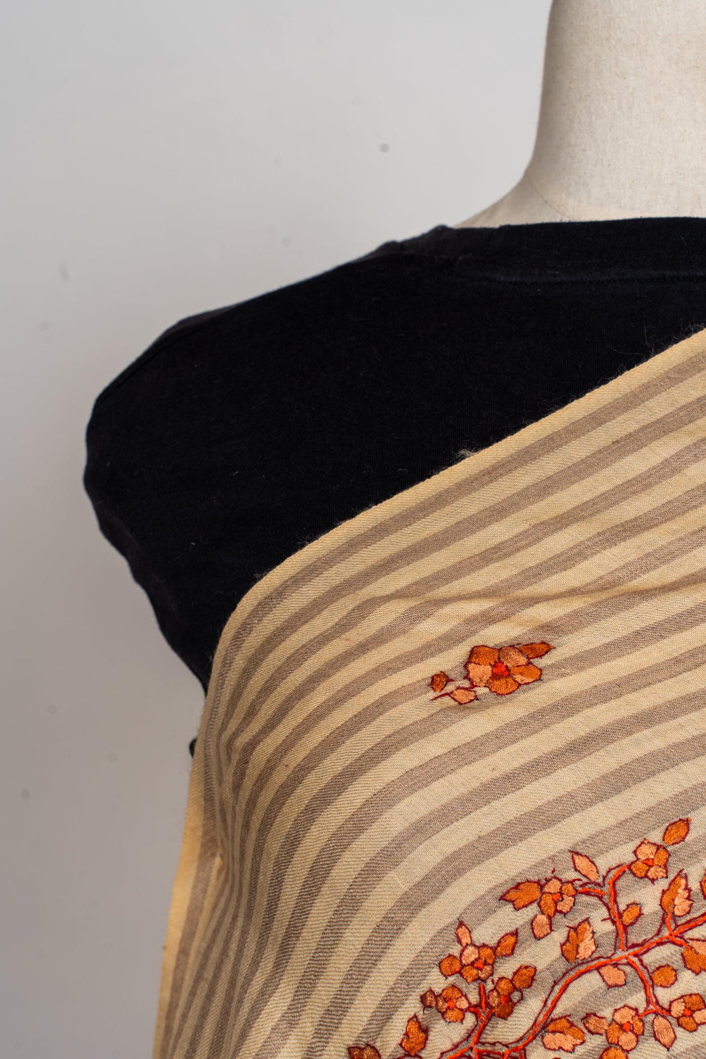 Tangerine Blossom Sozni Hand Embroidered Merino Wool Shawl