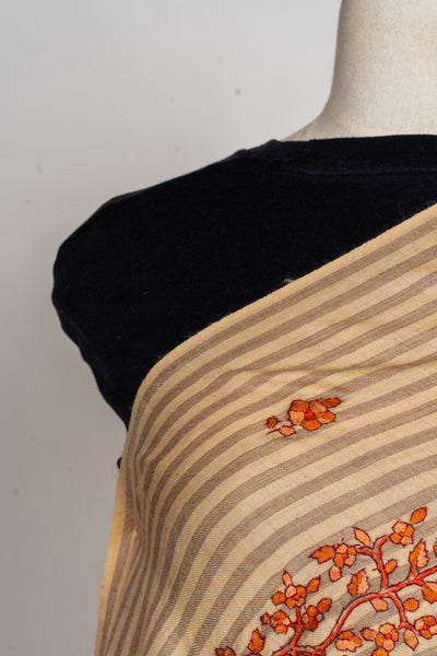 Tangerine Blossom Sozni Hand Embroidered Merino Wool Shawl
