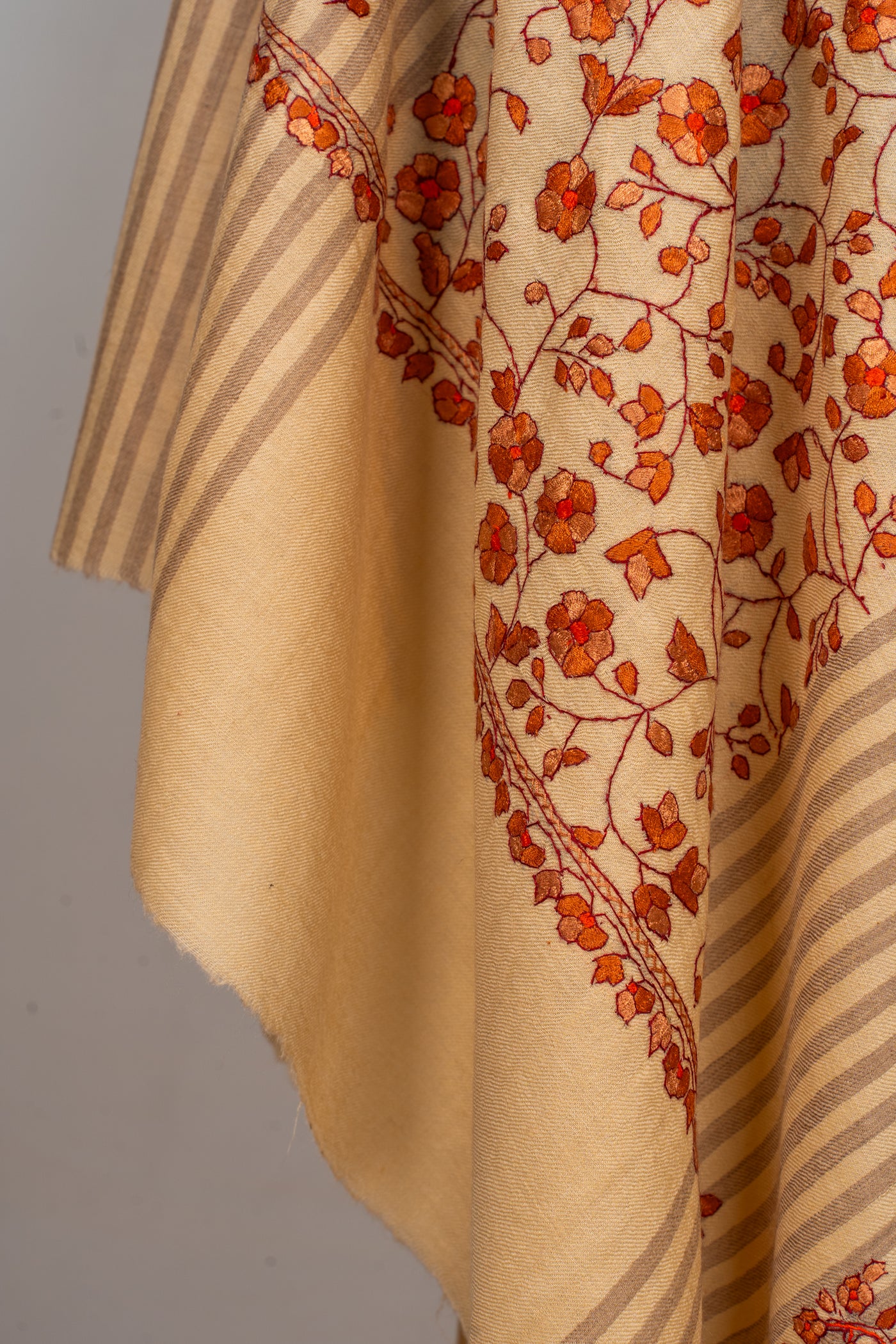 Tangerine Blossom Sozni Hand Embroidered Merino Wool Shawl