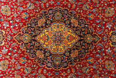 Crimson Elegance Floral Carpet - Hand Knotted Pure Silk Kashmiri Carpet (7.5ft * 5ft)