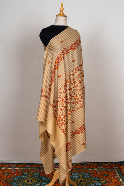 Tangerine Blossom Sozni Hand Embroidered Merino Wool Shawl