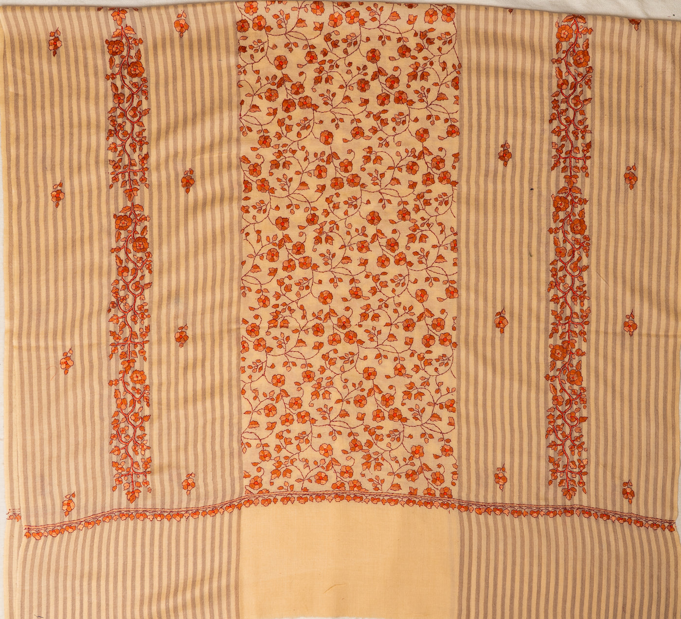 Tangerine Blossom Sozni Hand Embroidered Merino Wool Shawl