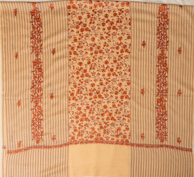 Tangerine Blossom Sozni Hand Embroidered Merino Wool Shawl