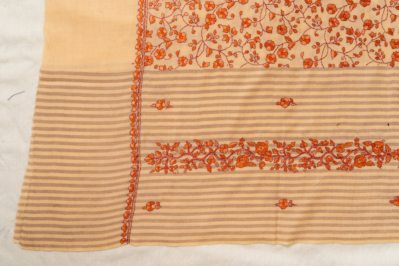 Tangerine Blossom Sozni Hand Embroidered Merino Wool Shawl