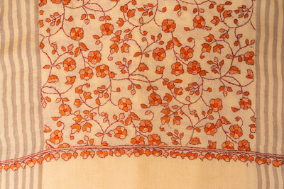 Tangerine Blossom Sozni Hand Embroidered Merino Wool Shawl