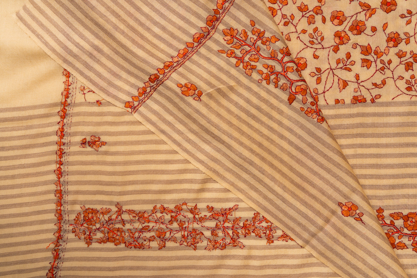Tangerine Blossom Sozni Hand Embroidered Merino Wool Shawl