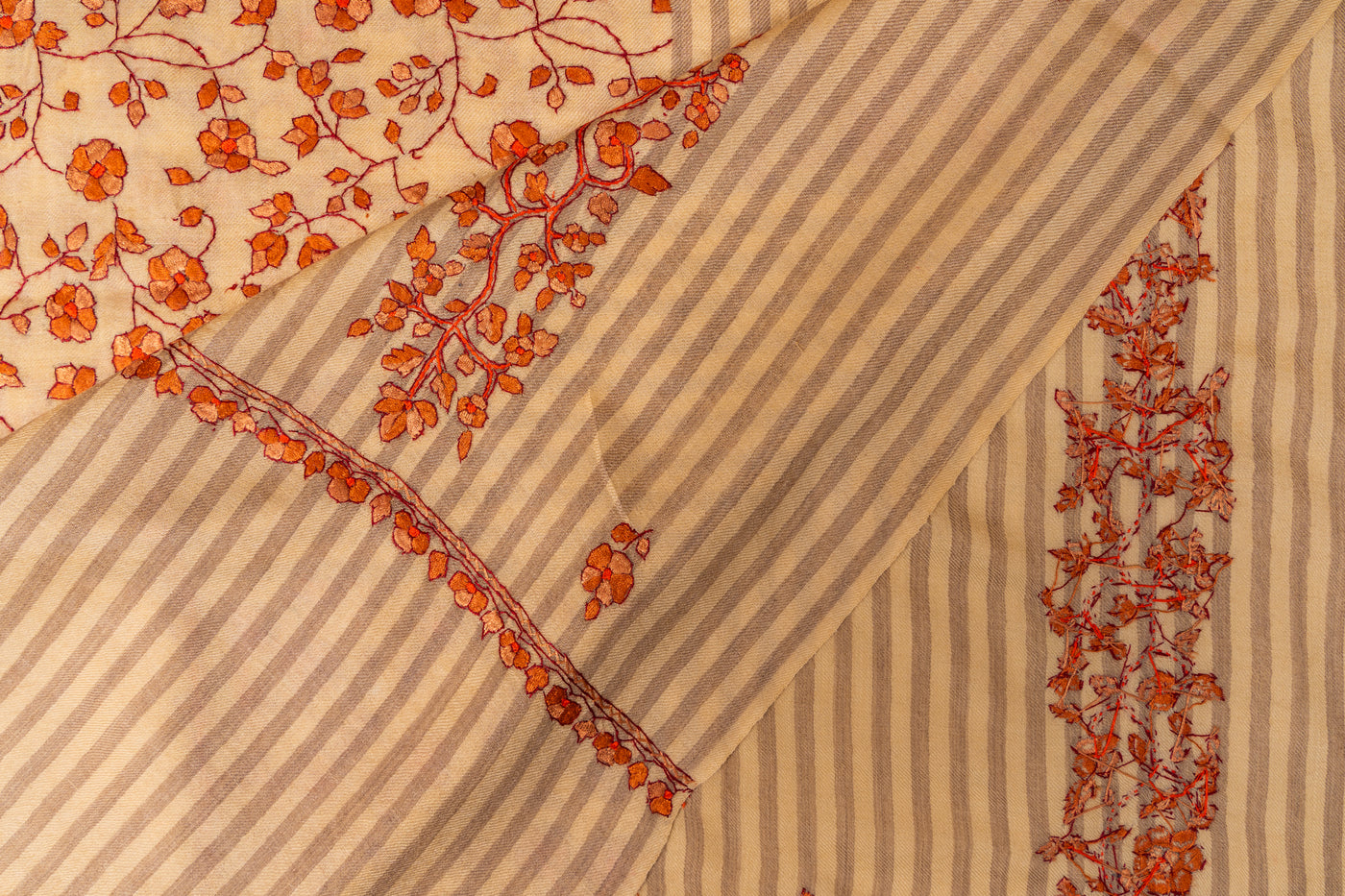 Tangerine Blossom Sozni Hand Embroidered Merino Wool Shawl