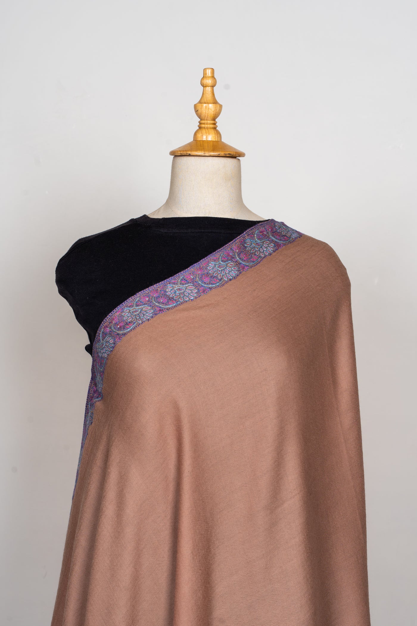Chestnut Glow Sozni Hand Embroidered Merino Wool Shawl