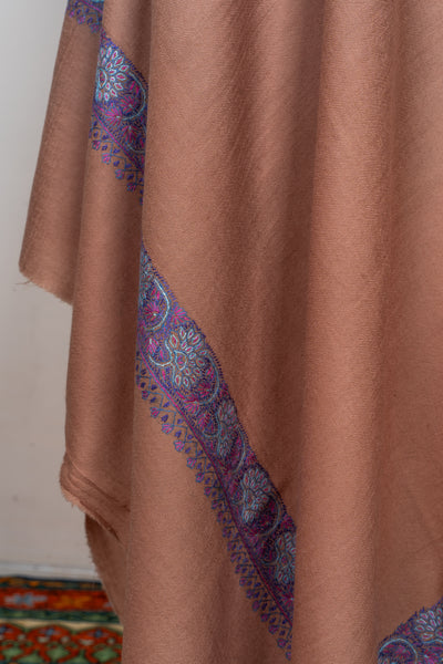 Chestnut Glow Sozni Hand Embroidered Merino Wool Shawl
