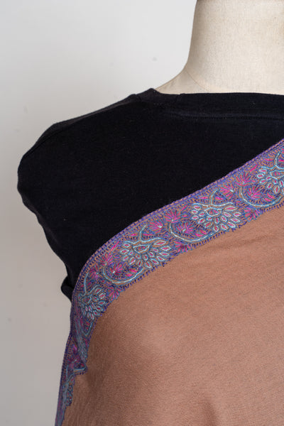 Chestnut Glow Sozni Hand Embroidered Merino Wool Shawl