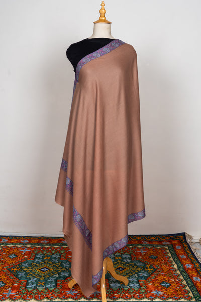 Chestnut Glow Sozni Hand Embroidered Merino Wool Shawl