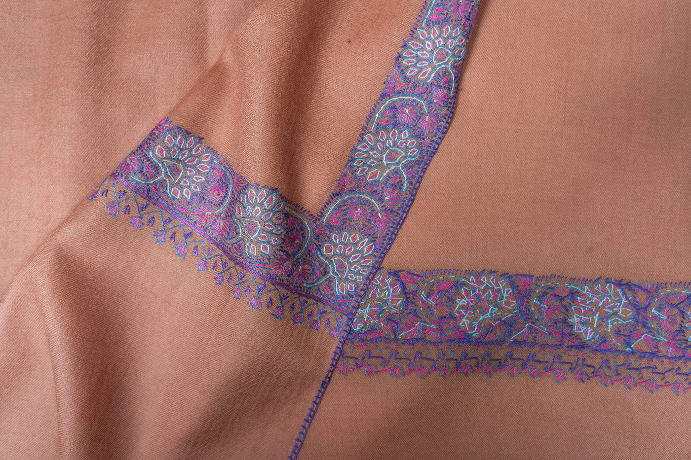 Chestnut Glow Sozni Hand Embroidered Merino Wool Shawl